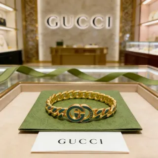 Gucci GG Marmont Green Enamel Curb-Link Bracelet
