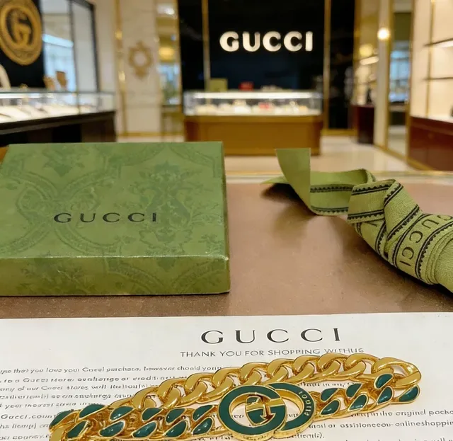 Gucci GG Marmont Green Enamel Curb-Link Bracelet 2