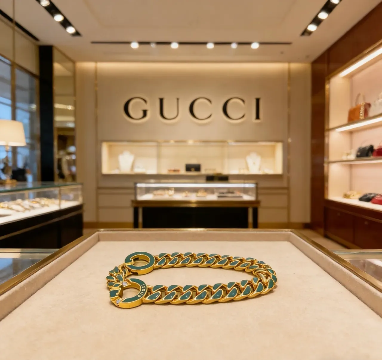 Gucci GG Marmont Green Enamel Curb-Link Bracelet 3