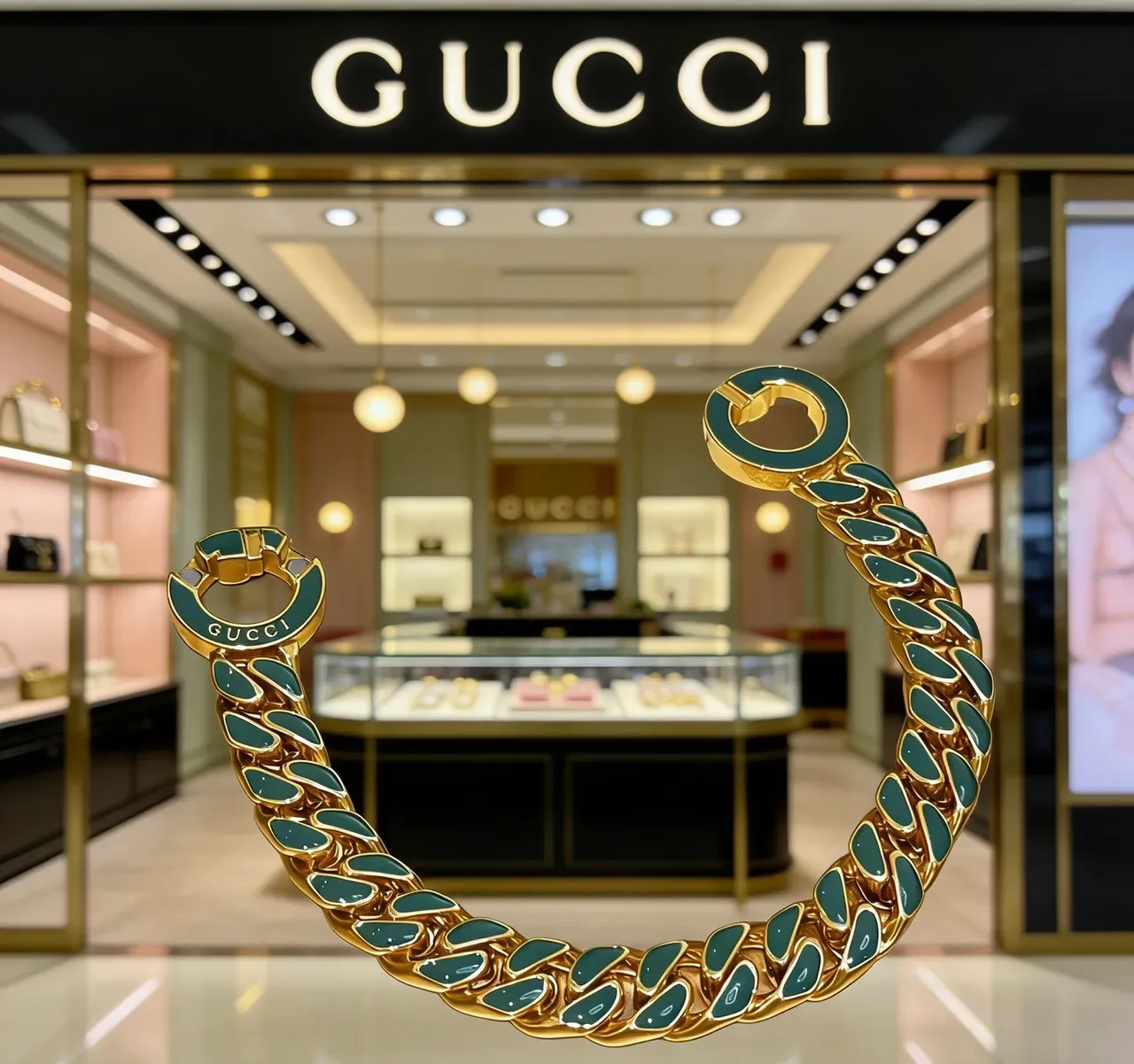 Gucci GG Marmont Green Enamel Curb-Link Bracelet 4