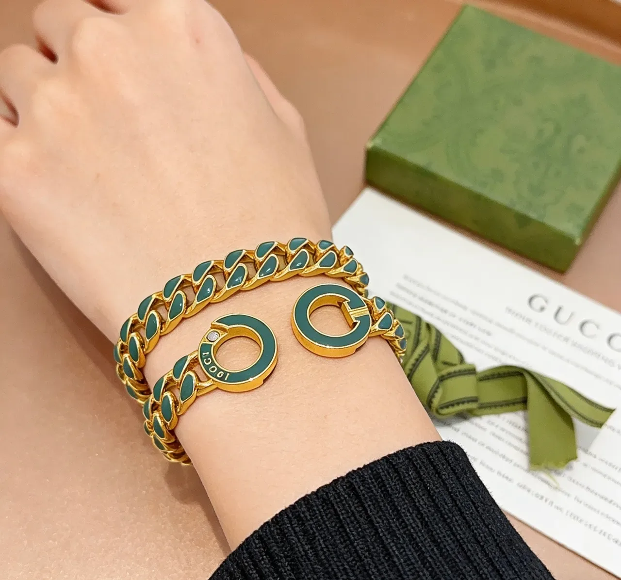 Gucci GG Marmont Green Enamel Curb-Link Bracelet 5