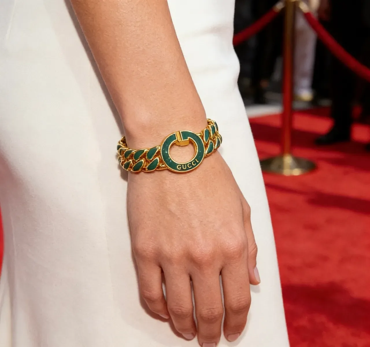 Gucci GG Marmont Green Enamel Curb-Link Bracelet 6