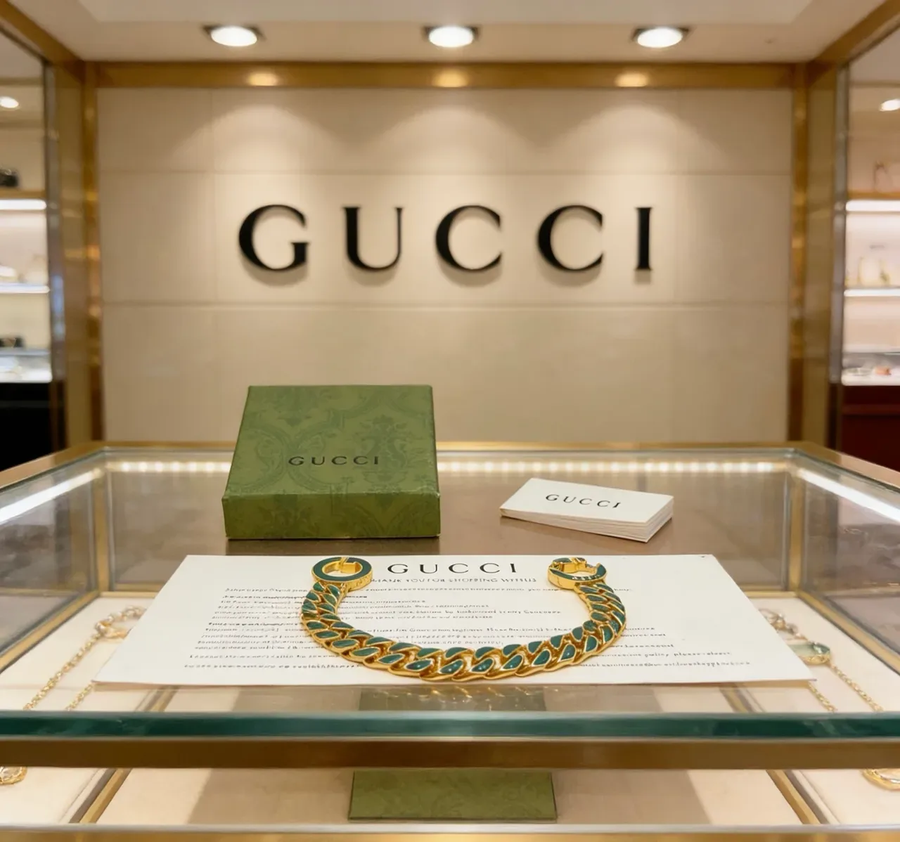 Gucci GG Marmont Green Enamel Curb-Link Bracelet 7