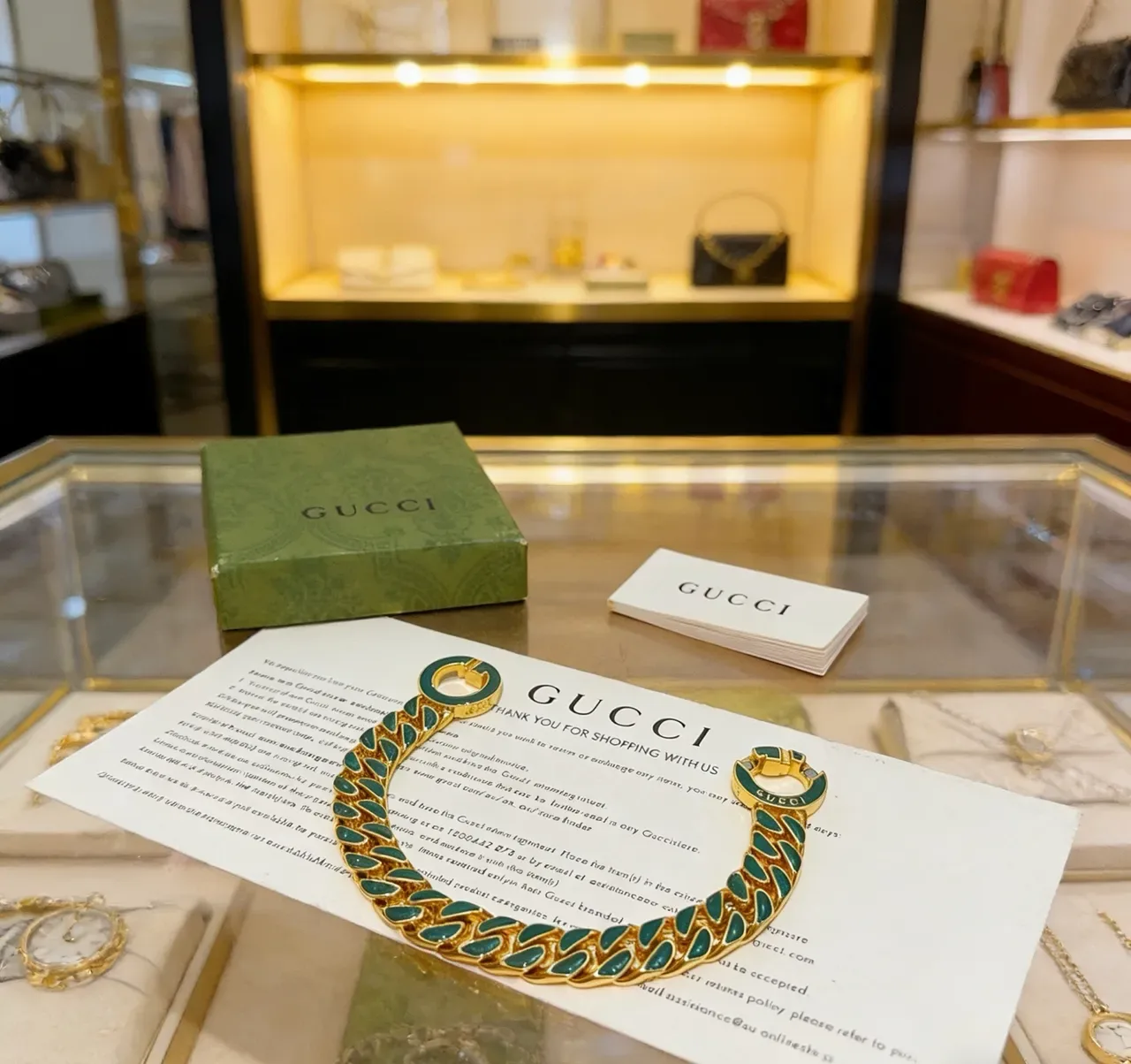 Gucci GG Marmont Green Enamel Curb-Link Bracelet 8