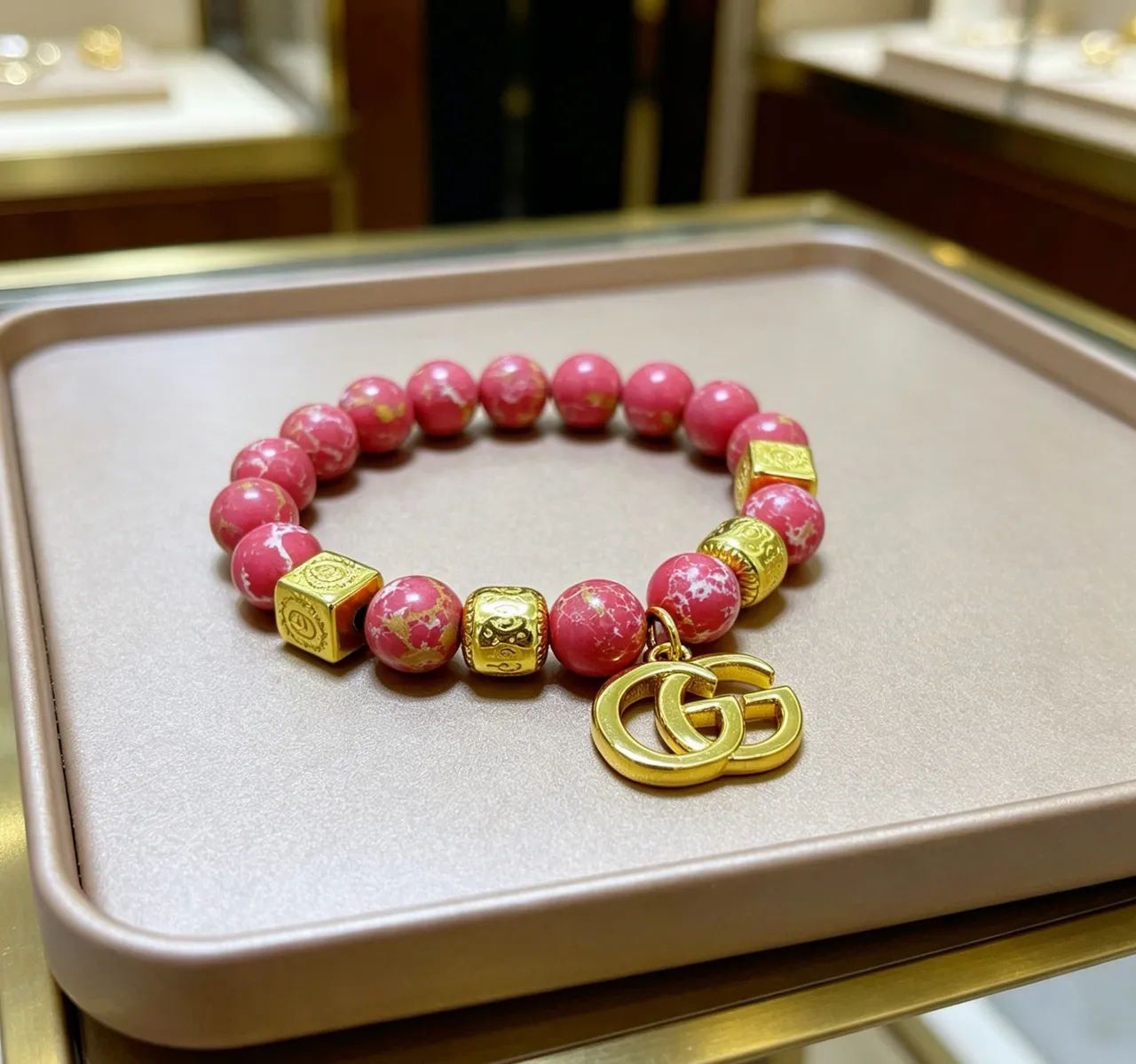 Gucci GG Marmont-inspired Pink Gold Beaded Hardware Bracelet 2
