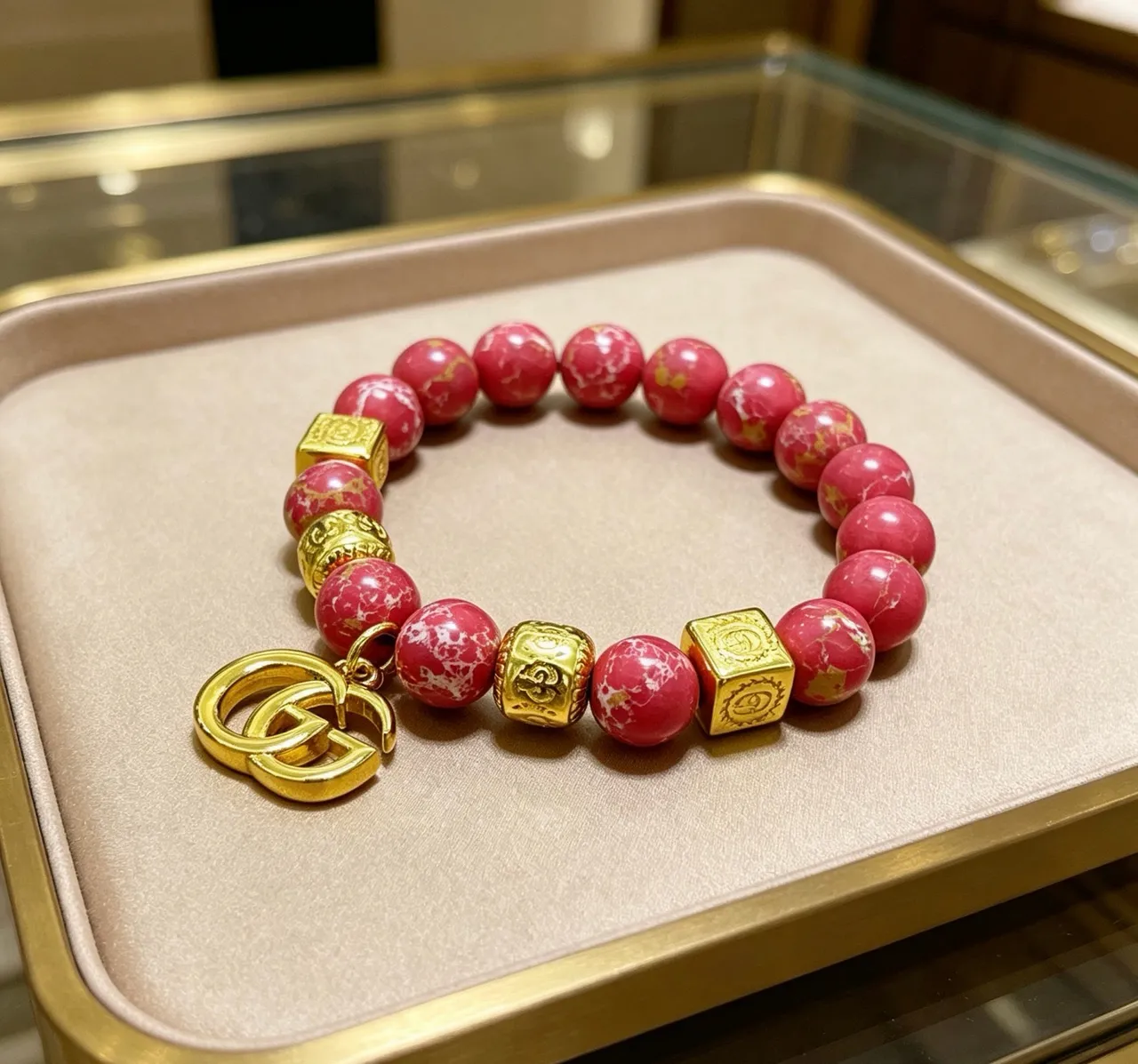 Gucci GG Marmont-inspired Pink Gold Beaded Hardware Bracelet 3