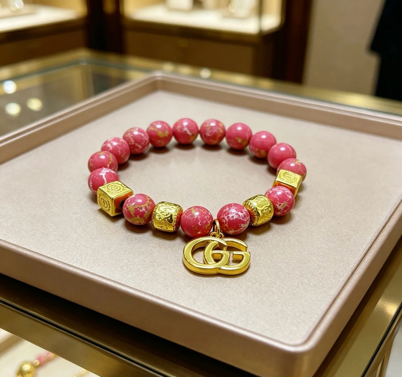 Gucci GG Marmont-inspired Pink Gold Beaded Hardware Bracelet 4