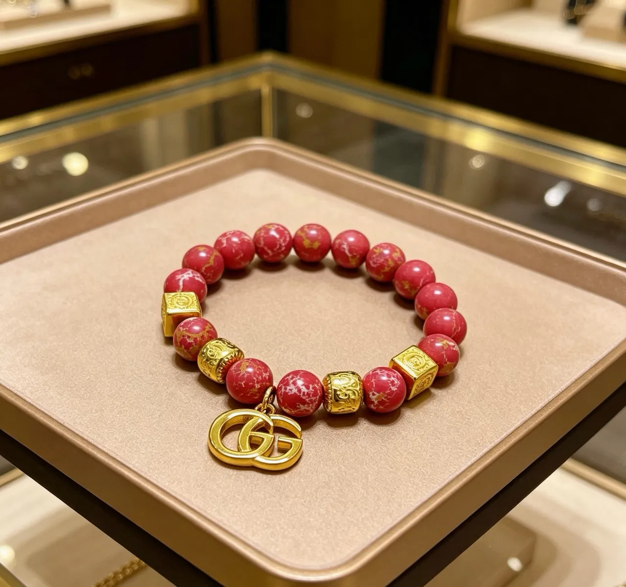 Gucci GG Marmont-inspired Pink Gold Beaded Hardware Bracelet 5