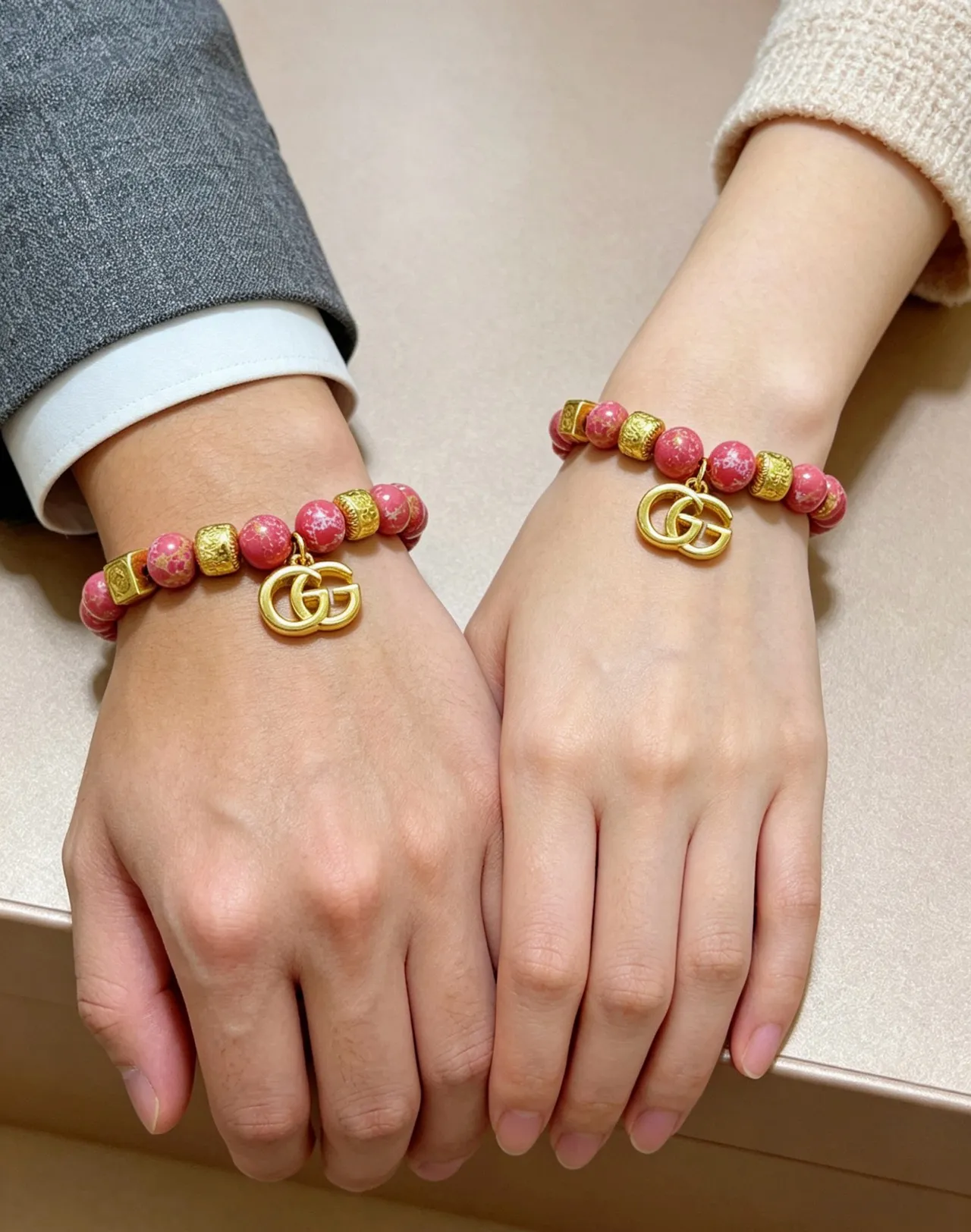 Gucci GG Marmont-inspired Pink Gold Beaded Hardware Bracelet 6