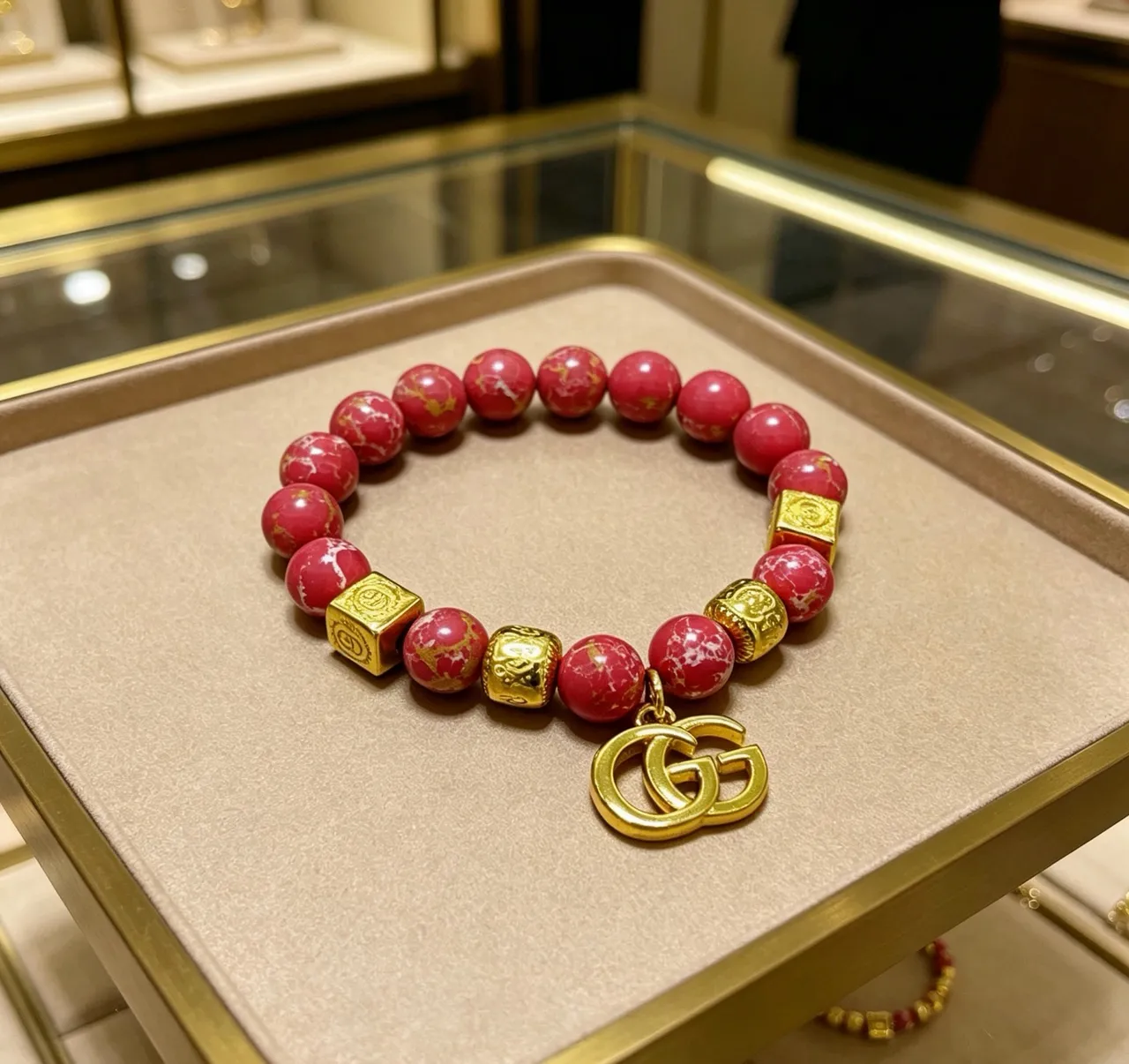 Gucci GG Marmont-inspired Pink Gold Beaded Hardware Bracelet 7