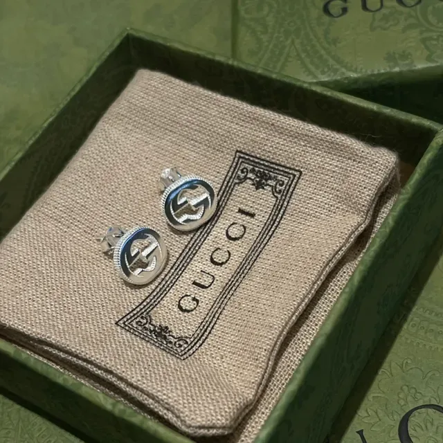 Gucci GG Marmont Interlocking G Black Enamel Silver Stud Earrings 9