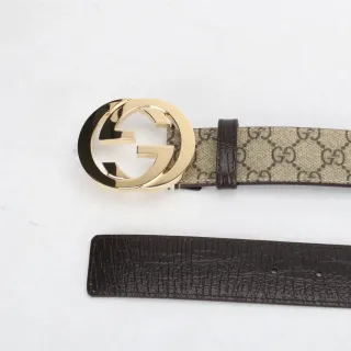 Gucci GG Marmont Interlocking G Buckle Beige and Brown Leather Belt