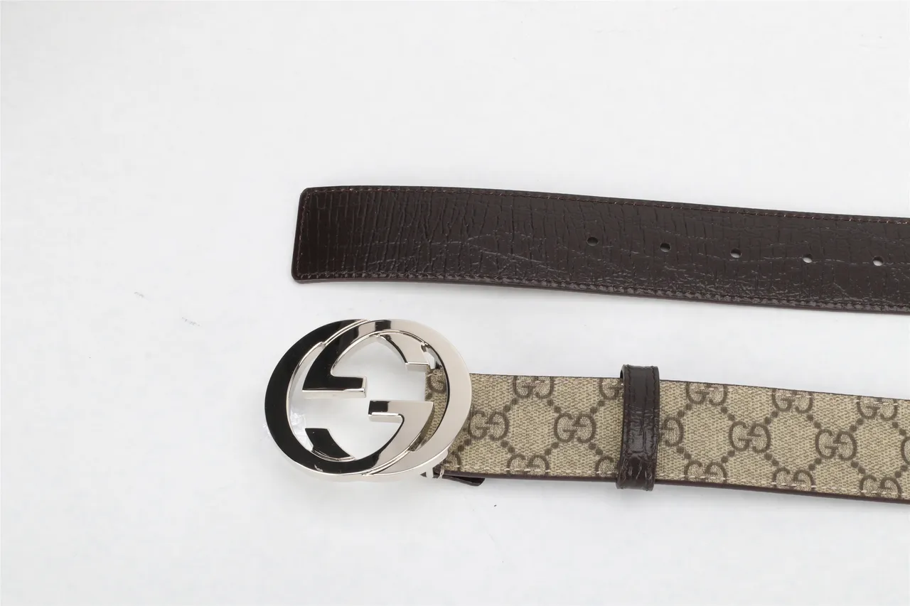 Gucci GG Marmont Interlocking G Buckle Beige and Brown Leather Belt 2