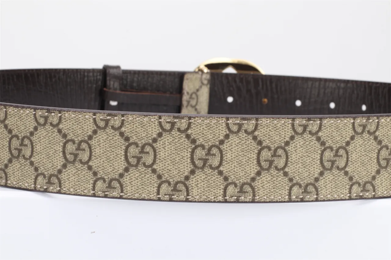 Gucci GG Marmont Interlocking G Buckle Beige and Brown Leather Belt 6