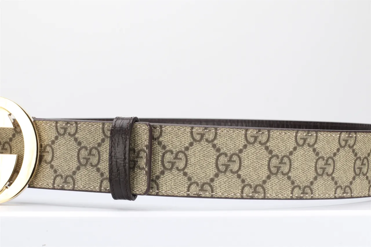 Gucci GG Marmont Interlocking G Buckle Beige and Brown Leather Belt 7