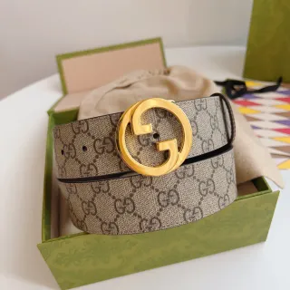 Gucci GG Marmont Interlocking G Buckle Beige Canvas Leather Belt