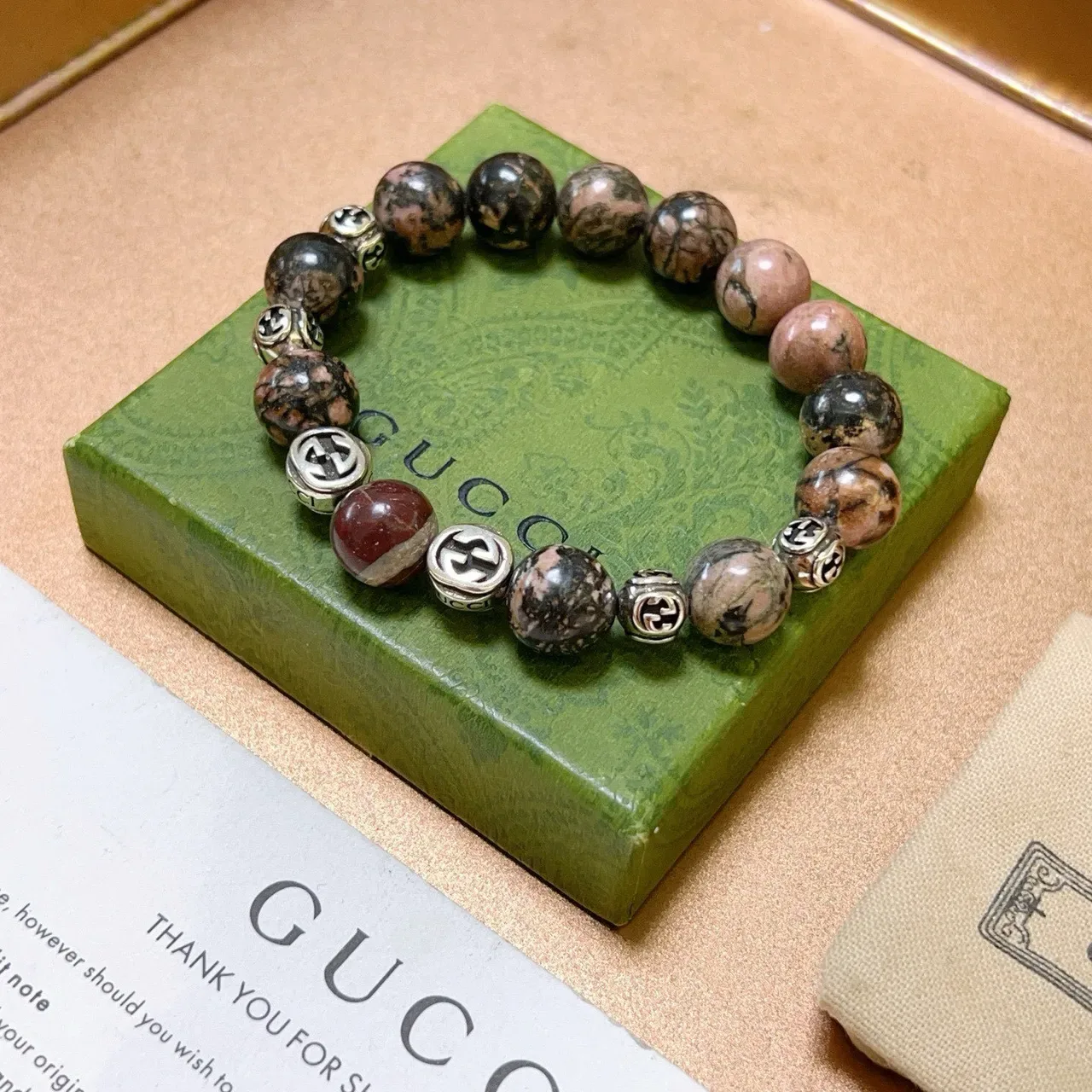 Gucci GG Marmont Multicolor Silver Beaded Stone And Metal Bracelet 5