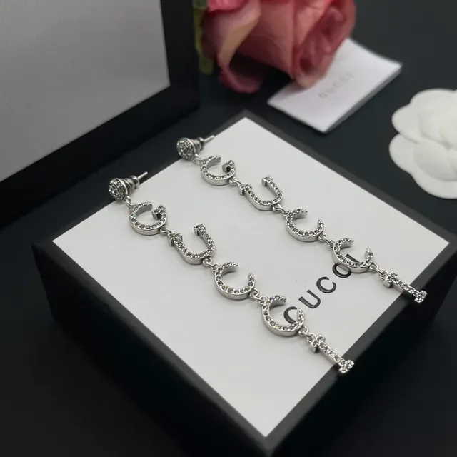 Gucci GG Marmont Pavé Crystal Interlocking G Dangling Earrings 6