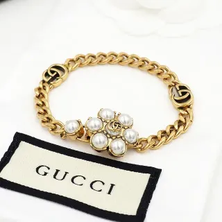 Gucci GG Marmont Pearl Cluster Gold-Tone Chain Bracelet