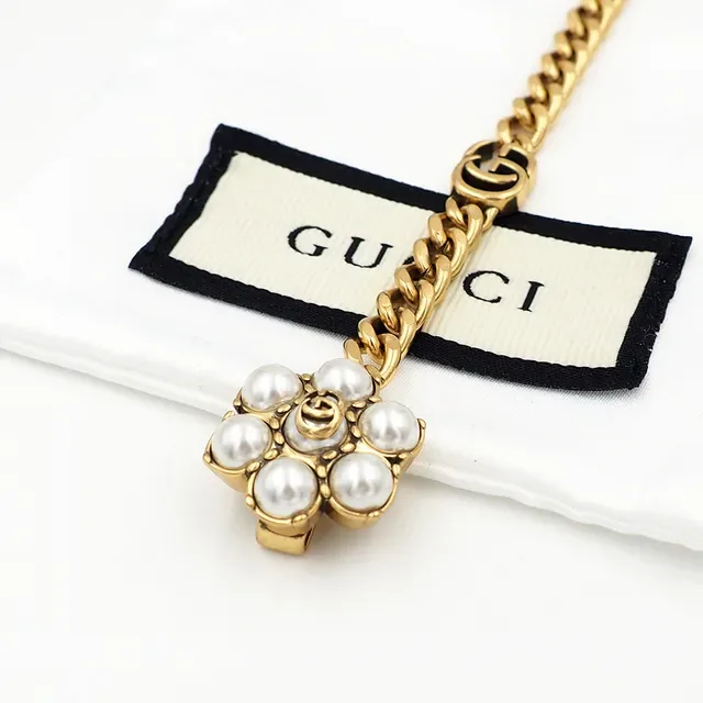 Gucci GG Marmont Pearl Cluster Gold-Tone Chain Bracelet 7