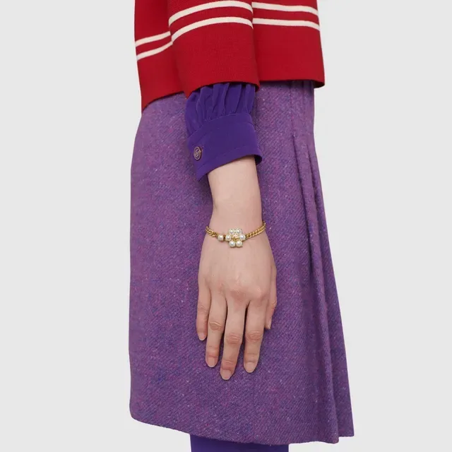 Gucci GG Marmont Pearl Cluster Gold-Tone Chain Bracelet 8