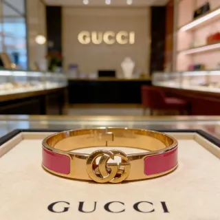 Gucci GG Marmont Pink Enamel Gold-Tone Hinged Bracelet