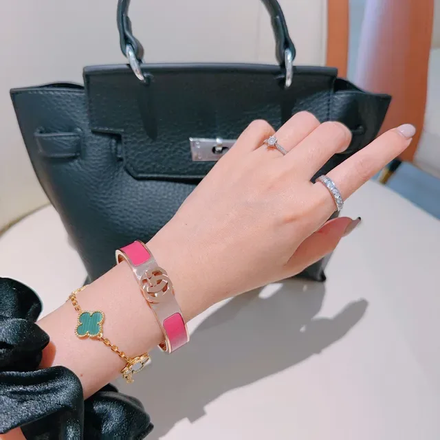 Gucci GG Marmont Pink Enamel Gold-Tone Hinged Bracelet 4