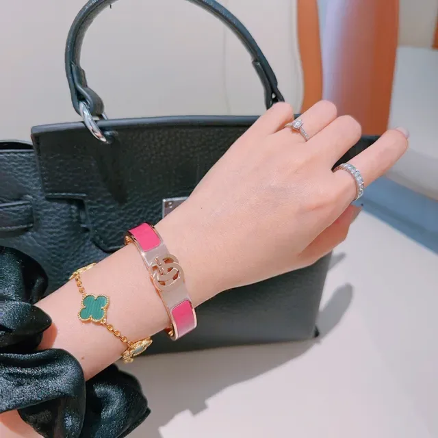 Gucci GG Marmont Pink Enamel Gold-Tone Hinged Bracelet 8