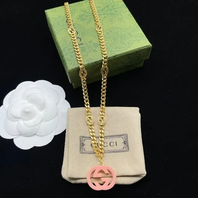 Colar Gucci GG Marmont Corrente Curb Ouro Rosa Esmaltado Pendente G Interlocking 4