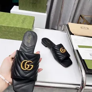 Gucci GG Marmont Quilted Black Leather Slippers