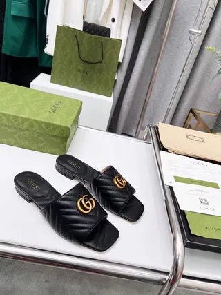 Gucci GG Marmont Quilted Black Leather Slippers 2