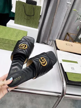 Gucci GG Marmont Quilted Black Leather Slippers 3
