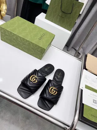 Gucci GG Marmont Quilted Black Leather Slippers 4