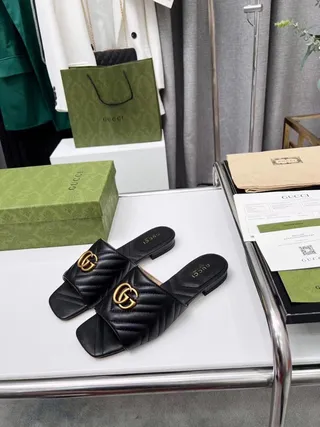Gucci GG Marmont Quilted Black Leather Slippers 5