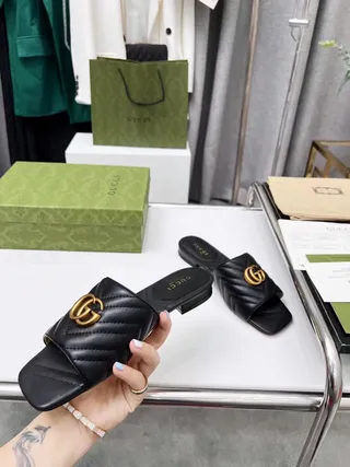 Gucci GG Marmont Quilted Black Leather Slippers 6
