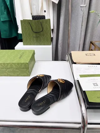 Gucci GG Marmont Quilted Black Leather Slippers 7