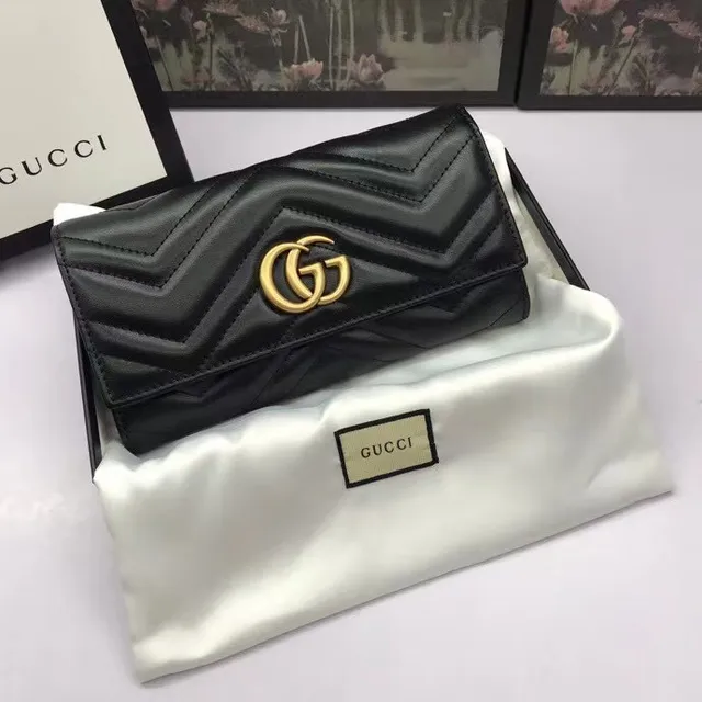 Gucci GG Marmont Quilted Chevron Black Long Wallet 3