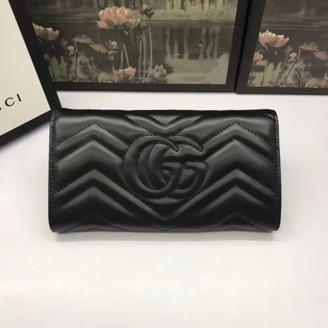 Gucci GG Marmont Quilted Chevron Black Long Wallet 9