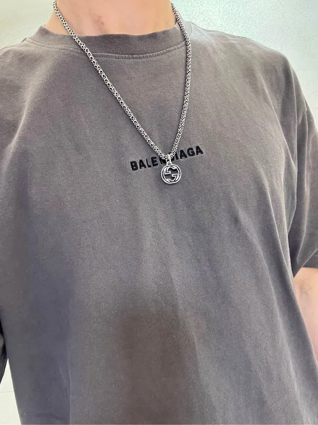 Gucci GG Marmont Silver Black Byzantine-Link Chain Interlocking Double-G Pendant Necklace 2
