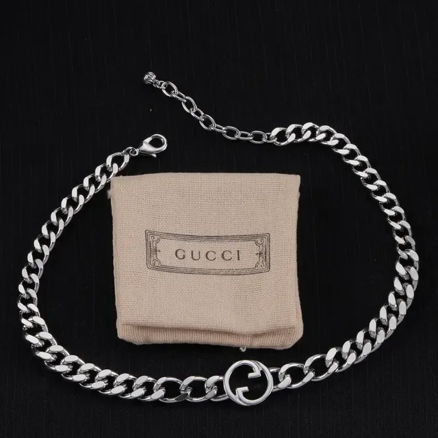 Gucci GG Marmont Silver Curb-Link Chain Interlocking G Logo Charm Necklace 6