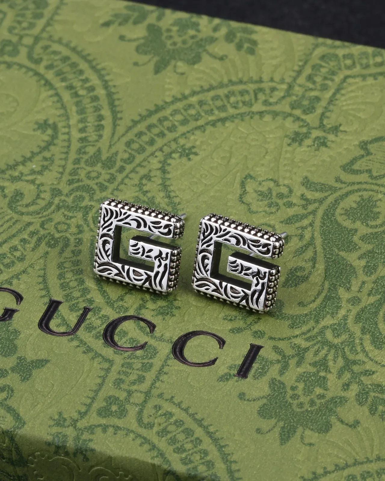Gucci GG Marmont Square Filigree Interlocking G Stud Earrings 2