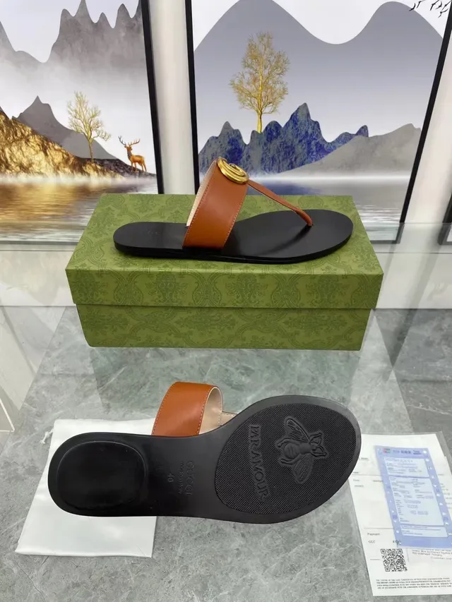 Gucci GG Marmont Sandales Casuales Cuir Tan Logo Or 2