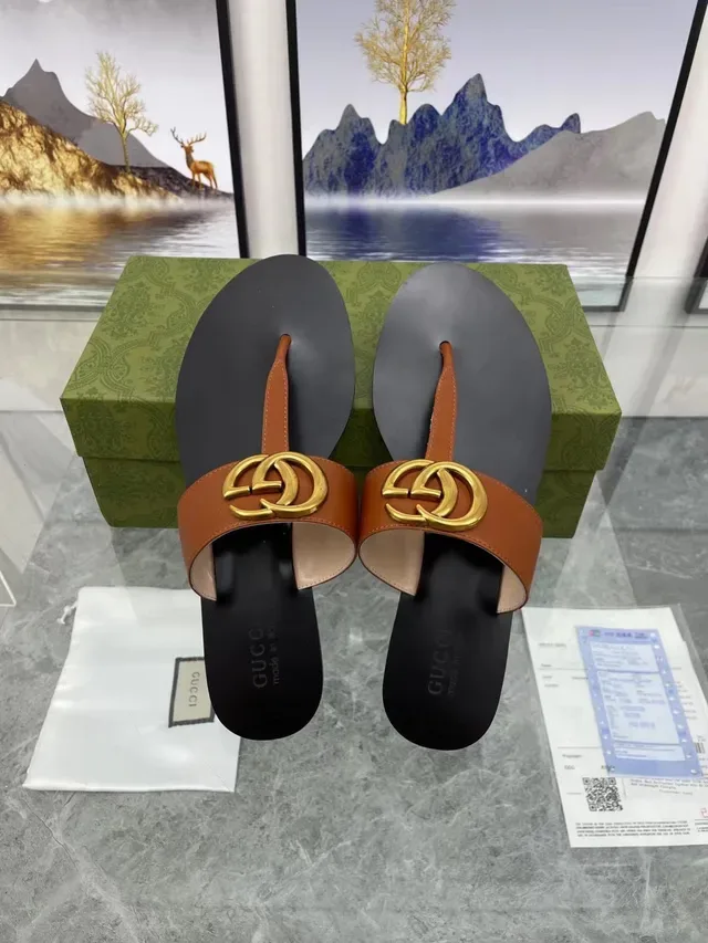 Gucci GG Marmont Sandales Casuales Cuir Tan Logo Or 4