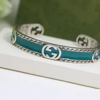 Gucci GG Marmont Teal Enamel Open Cuff Bracelet