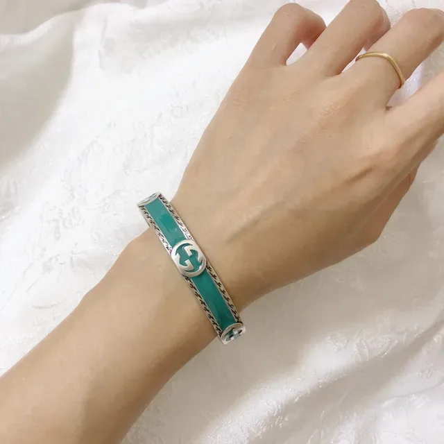 Gucci GG Marmont Teal Enamel Open Cuff Bracelet 3