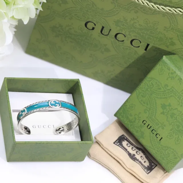 Gucci GG Marmont Teal Enamel Open Cuff Bracelet 4