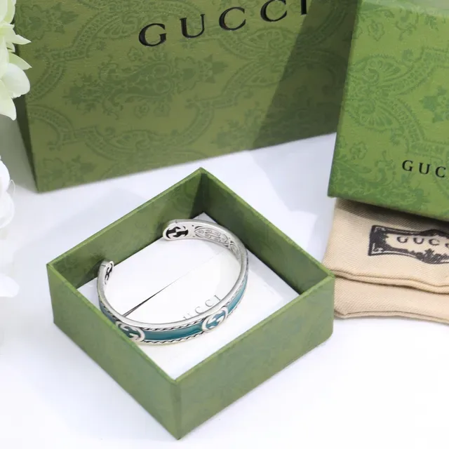 Gucci GG Marmont Teal Enamel Open Cuff Bracelet 5