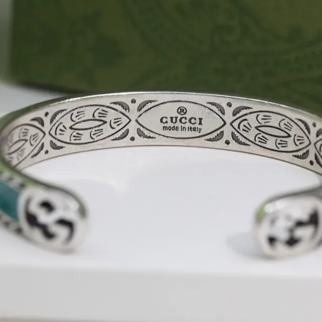 Gucci GG Marmont Teal Enamel Open Cuff Bracelet 8