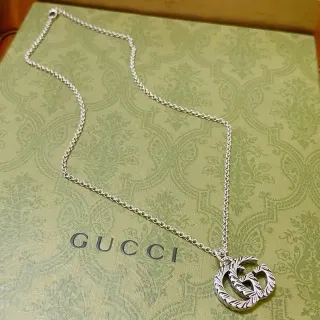 Gucci GG Marmont Textured Interlocking G Pendant Necklace