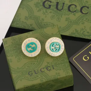 Gucci GG Marmont Turquoise and Cream Crystal Stud Earrings